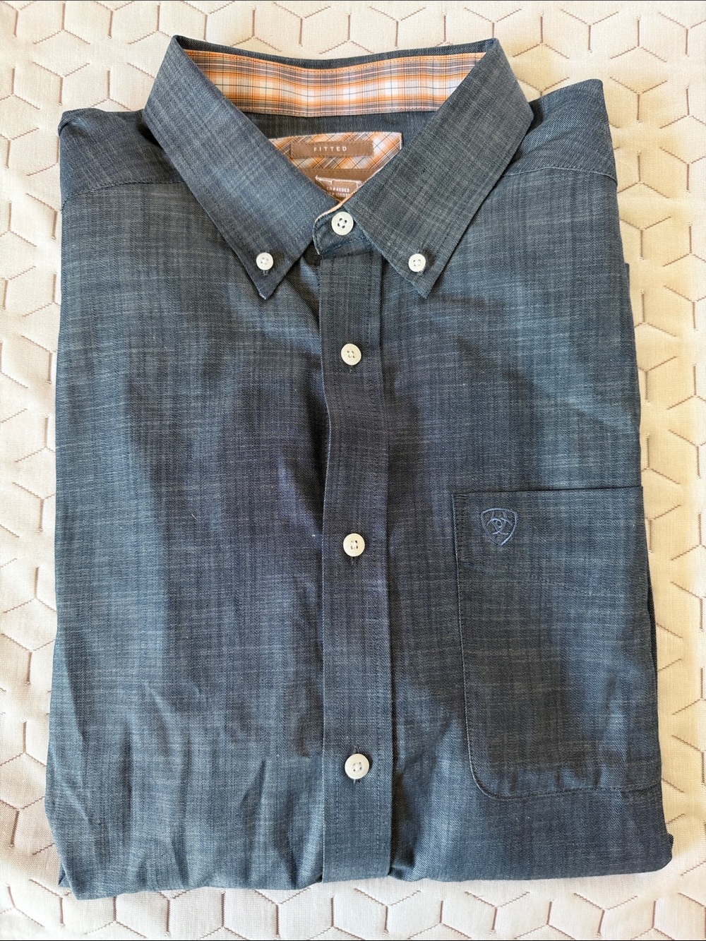 Ariat Men's Charcoal Button-Down Shirt with Plaid Collar Detail